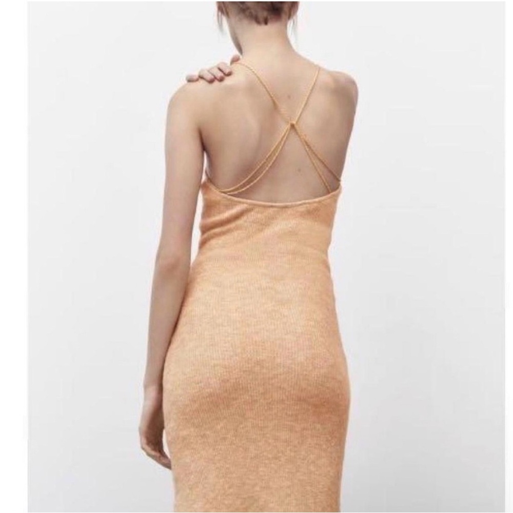 Zara knit orange Tan Knit Dress with Gold Straps